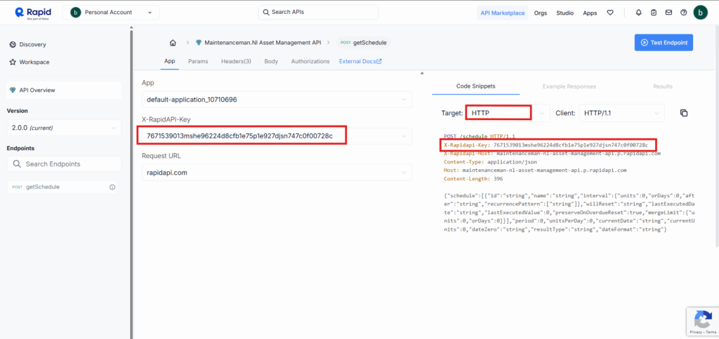 Screenshot of where to find your personal API Key.